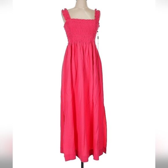 NWT Calvin Klein hot pink square neck summer shirred dress 8 - Picture 2 of 9